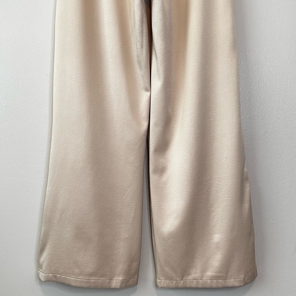 PRINCESS POLLY Amalia Wide Leg High Waisted Satin Trousers Pants in Beige Size 4 - Picture 7 of 14